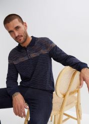 Shirt polo z długim rękawem. Niebieskie koszulki polo sportowe bonprix, l, bez wzorów, bez kołnierzyka, bez ramiączek. Za 109.99 zł.