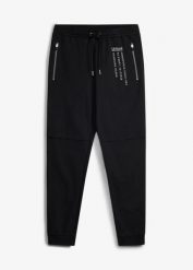 Spodnie dresowe typu jogger z czystej bawełny organicznej. Czarne joggery i bojówki bonprix, m, bez wzorów, z bawełny. Za 112.99 zł.