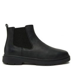 Sztyblety Geox. Czarne botki sznurowane Geox, bez wzorów, bez obcasa, bez zapięcia. Za 569.99 zł.