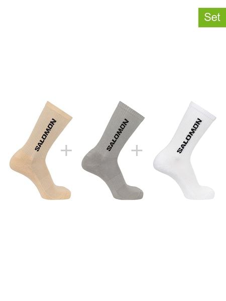 SALOMON Skarpety funkcyjne (3 pary) "Everyday Crew" w kolorze beżowo-szaro-białym rozmiar: 39-41. Białe skarpety Salomon, bez wzorów, prążkowane. Za 37.12 zł.