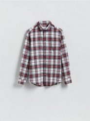 Koszula regular fit w kratę - czerwony. Czerwone koszule Reserved, l, bez wzorów, z bawełny, bez kołnierzyka, bez ramiączek. Za 129.99 zł.