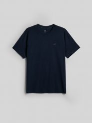 4F T-shirt regular gładki męski - granatowy XL. Niebieskie t-shirty 4F, m, bez wzorów, z bawełny, bez kołnierzyka, bez ramiączek. Za 69.99 zł.