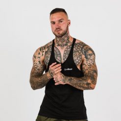 Podkoszulek męski fitness oddychający czarny Stringer. Czarne podkoszulki GYMBEAM, m, bez wzorów, z bawełny, bez ramiączek. Za 42.90 zł.