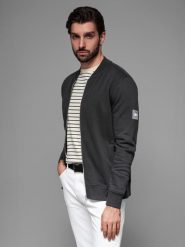 Bawełniana rozpinana męska bluza dresowa bomberka – czarna V5 OM-SSZP-0215 - XXL. Czarne bluzy Ombre Clothing, l, z aplikacjami, z bawełny, bez kaptura. Za 119.99 zł.