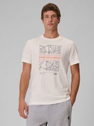 4F T-shirt regular z nadrukiem męski - kremowy S. Białe t-shirty 4F, m, bez wzorów, z bawełny, bez kołnierzyka, bez ramiączek. Za 69.99 zł.