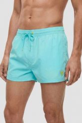 GUESS Niebieskie którkie męskie kąpielówki New Basic, Rozmiar S. Niebieskie kąpielówki Guess, l, z aplikacjami. Za 259.99 zł.