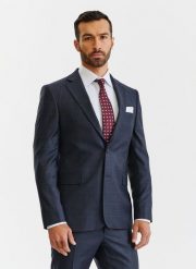 PAKO LORENTE – Granatowa marynarka garniturowa w bordową kratę Windowpane. Czerwone garnitury Pako Lorente, bez wzorów, z wełny. Za 899.99 zł.