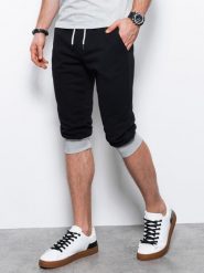 Spodenki męskie dresowe za kolano - czarno-szare V1 - Rozmiar: M. Szare szorty Ombre Clothing, m, bez wzorów, z bawełny. W wyprzedaży za 39.99 zł.