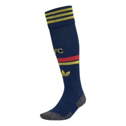 Getry wyjazdowe Arsenal FC 26/27. Niebieskie legginsy długie sportowe Adidas, l, bez wzorów, z bawełny, do piłki nożnej. Za 99.95 zł.