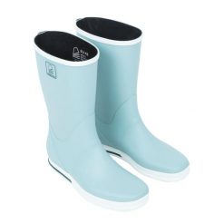 Kalosze żeglarskie Tribord 500 z kauczuku. Niebieskie śniegowce Decathlon, z gumy, przed kolano, bez zapięcia. Za 219.99 zł.
