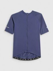 4F Koszulka kolarska męska - granatowa M. Niebieskie t-shirty 4F, l, bez wzorów, z włókna, bez kołnierzyka, bez ramiączek. Za 179.99 zł.