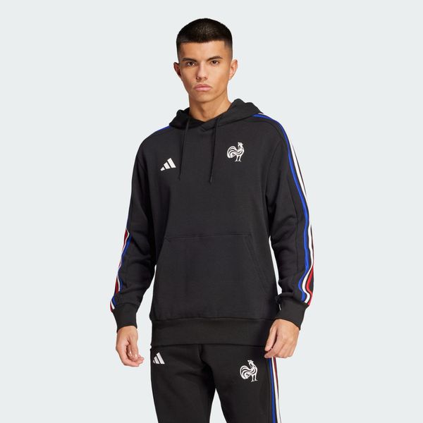 Bluza z kapturem France Essentials 3-Stripes. Czarne bluzy z kapturem Adidas, l, bez wzorów, z dresówki, z kapturem. Za 299.00 zł.