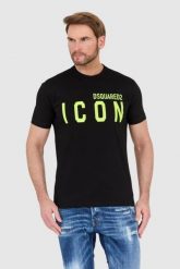 DSQUARED2 Czarny t-shirt męski z neonowym logo icon. Czarne t-shirty Dsquared2, l, bez wzorów, bez kołnierzyka, bez ramiączek. W wyprzedaży za 699.99 zł.