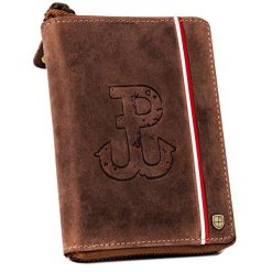 Portfel skórzany patriotyczny Peterson [DH] PTN 340PW-02 2-1-4 brązowy. Brązowe portfele Peterson, bez wzorów, z nubiku. Za 104.00 zł.