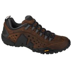 Buty trekkingowe męskie, Merrell Intercept. Brązowe buty turystyczne Merrell, bez wzorów, z materiału, przed kostkę, bez zapięcia, trekkingowe. Za 709.00 zł.