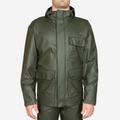 Kurtka przeciwdeszczowa outdoor SOLOGNAC 300. Brązowe kurtki SOLOGNAC, l, bez wzorów, z materiału, bez kaptura. Za 179.99 zł.