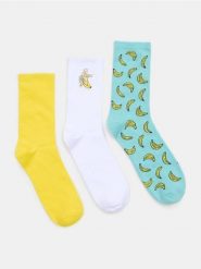 Długie skarpetki z bawełną z motywem bananów 3 pack - wielobarwny. Skarpety Sinsay, bez wzorów, z bawełny. Za 12.99 zł.