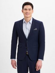 Finshley & Harding marynarka od garnituru modułowego Mężczyźni Slim Fit Sztuczne włókno niebieski, 90. Niebieskie garnitury Finshley & Harding, m, bez wzorów, z włókna. Za 399.95 zł.