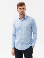 Koszula męska elegancka z długim rękawem - błękitna K463 - XXL. Niebieskie koszule Ombre Clothing, m, bez wzorów, z bawełny, bez kołnierzyka, bez ramiączek. W wyprzedaży za 69.99 zł.