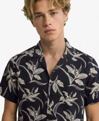 Superdry Koszula krótkim rękawem Hawaiian Print Canna Leaves Navy. Niebieskie koszule Superdry, na lato, l, bez wzorów, z bawełny, bez kołnierzyka, bez ramiączek. Za 223.50 zł.
