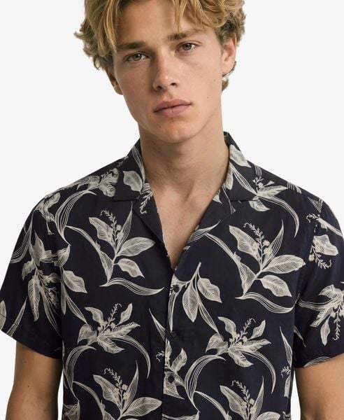 Superdry Koszula Krótki Rękaw Hawaiian Print Canna Leaves Navy. Niebieskie koszule Superdry, na lato, xl, bez wzorów, z bawełny, bez kołnierzyka, bez ramiączek. Za 279.65 zł.
