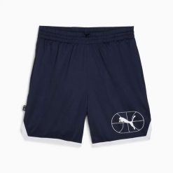 Szorty koszykarskie męskie Puma JUNIOR VARSITY BASKETBALL 7'' 63307602. Niebieskie krótkie spodenki sportowe Puma, m, bez wzorów, z materiału. Za 87.16 zł.