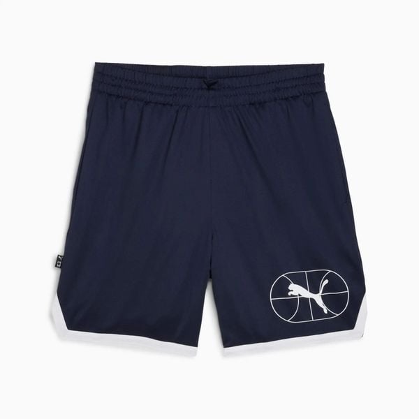 Szorty koszykarskie męskie Puma JUNIOR VARSITY BASKETBALL 7'' 63307602. Niebieskie krótkie spodenki sportowe Puma, l, bez wzorów, z materiału. Za 81.26 zł.