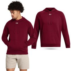 Bluza fitness męska UNDER ARMOUR Rival Fleece Hoodie z kapturem. Czerwone bluzy z kapturem Under Armour, m, bez wzorów, z kapturem. Za 193.99 zł.