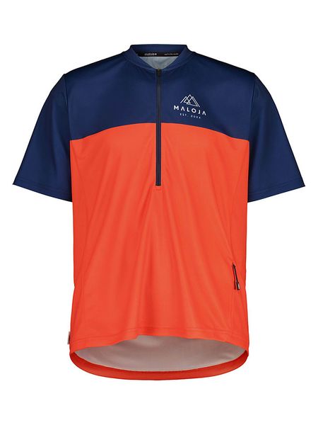 Maloja Koszulka kolarska "BarettiM. All Mountain" w kolorze pomarańczowo-granatowym rozmiar: XS. Niebieskie t-shirty sportowe Maloja, bez wzorów, z materiału, bez ramiączek, rowerowe. Za 152.98 zł.