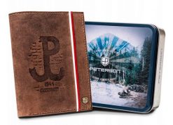 Skórzany portfel patriotyczny Peterson [DH] PTN 333PW brązowy. Brązowe portfele Peterson, bez wzorów, z nubiku. Za 104.00 zł.