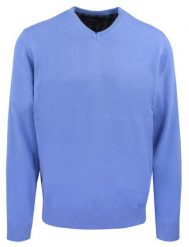 Męski, Bawełniany Sweter w Serek (V-neck) - Adriano Guinari - Niebieski. Niebieskie swetry rozpinane Adriano Guinari, l, bez wzorów, z bawełny, bez kołnierzyka, bez ramiączek. Za 169.00 zł.
