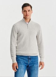 PAKO LORENTE- Szary sweter z rozpinaną stójką. Szare swetry nierozpinane Pako Lorente, na jesień, m, bez wzorów, z bawełny, bez kołnierzyka, bez ramiączek. Za 199.99 zł.