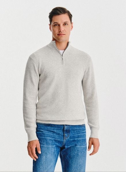 PAKO LORENTE- Szary sweter z rozpinaną stójką. Szare swetry nierozpinane Pako Lorente, na jesień, m, bez wzorów, z bawełny, bez kołnierzyka, bez ramiączek. Za 199.99 zł.