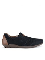 Rieker Półbuty 09069-00 Granatowy. Niebieskie eleganckie półbuty Rieker, bez wzorów, z materiału, bez obcasa, bez zapięcia. Za 239.99 zł.