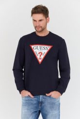 GUESS Granatowa bluza Audley. Niebieskie bluzy Guess, l, z aplikacjami, bez kaptura. W wyprzedaży za 199.99 zł.