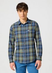 WRANGLER MĘSKA KOSZULA 1 PKT SHIRT GREEN BLUE 112357239 W5X2017986. Niebieskie koszule Wrangler, l, bez wzorów, bez kołnierzyka, bez ramiączek. Za 229.99 zł.