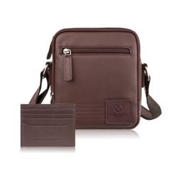 Saszetka męska na ramię AY-27 i etui na karty AY-16 zestaw upominkowy Paolo Peruzzi ZUP-155-BR. Brązowe torby na ramię bez wzorów, ze skóry, na ramię, małe, bez dodatków. Za 189.00 zł.