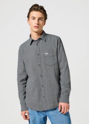 WRANGLER MESKA KOSZULA 1 PKT FLANNEL SHIRT GREY BLACK 112357253 W564008853. Czarne koszule Wrangler, m, bez wzorów, bez kołnierzyka, bez ramiączek. Za 219.99 zł.