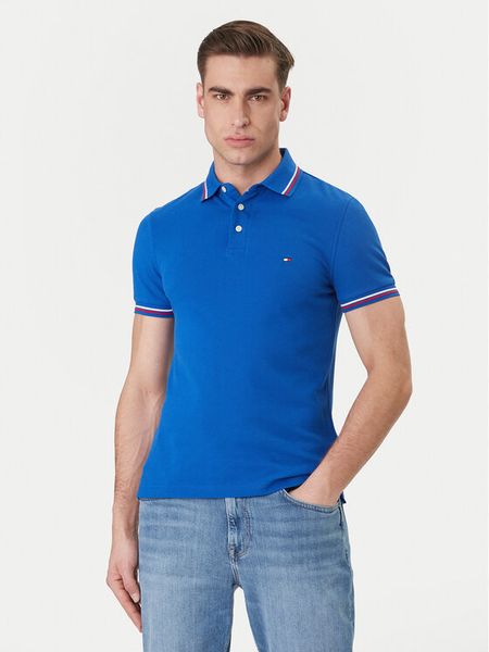 Tommy Hilfiger Polo Seasonal MW0MW39993 Niebieski Slim Fit. Niebieskie koszulki polo Tommy Hilfiger, m, bez wzorów, z bawełny, bez kołnierzyka, bez ramiączek. Za 369.99 zł.