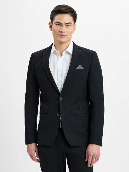Finshley & Harding marynarka od garnituru modułowego Mężczyźni Slim Fit Sztuczne włókno czarny, 44. Czarne garnitury Finshley & Harding, m, bez wzorów, z włókna, klasyczne. Za 399.95 zł.