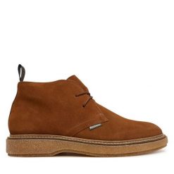 Trzewiki Barbour. Brązowe botki sznurowane Barbour, bez wzorów, bez obcasa, bez zapięcia. Za 879.99 zł.
