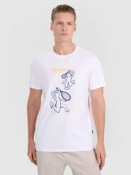 4F T-shirt regular z nadrukiem męski - biały XXL. Białe t-shirty 4F, m, bez wzorów, z bawełny, bez kołnierzyka, bez ramiączek. W wyprzedaży za 49.99 zł.