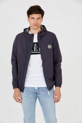 PHILIPP PLEIN Męska kurtka wiatrówka granatowa. Niebieskie kurtki Philipp Plein, m, bez wzorów, z kapturem. W wyprzedaży za 899.99 zł.