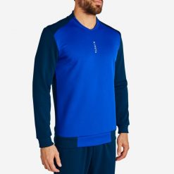 Bluza piłkarska dla dorosłych Kipsta T100. Niebieskie bluzy KIPSTA, xl, bez wzorów, z elastanu, bez kaptura. Za 69.99 zł.