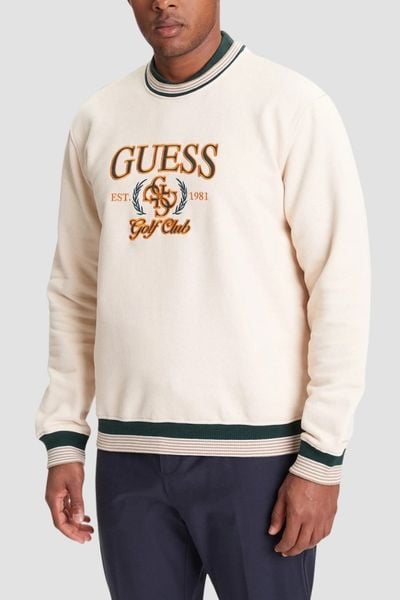 GUESS Beżowa bluza męska 4G, Rozmiar XL. Brązowe bluzy Guess, m, z aplikacjami, bez kaptura. W wyprzedaży za 199.99 zł.