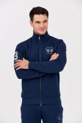 LA MARTINA Granatowa męska bluza ze stójką. Niebieskie bluzy La Martina, l, bez wzorów, z bawełny, bez kaptura. W wyprzedaży za 729.99 zł.