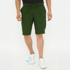 Spodenki sportowe F9 CARGO ciemnozielone. Zielone krótkie spodenki sportowe Legea, l, bez wzorów, z bawełny. Za 84.00 zł.