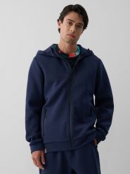4F Bluza dresowa regular z kapturem męska - granatowa L. Niebieskie bluzy 4F, l, bez wzorów, z dresówki, z kapturem. Za 249.99 zł.