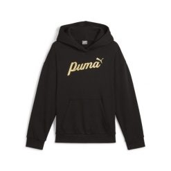 Młodzieżowa bluza z kapturem ESS+ SCRIPT PUMA Black Gold Foil. Czarna bluzy z kapturem Puma, m, bez wzorów, z kapturem. Za 146.99 zł.