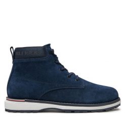 Trzewiki Tommy Hilfiger. Niebieskie botki sznurowane Tommy Hilfiger, bez wzorów, bez obcasa, bez zapięcia. Za 699.99 zł.